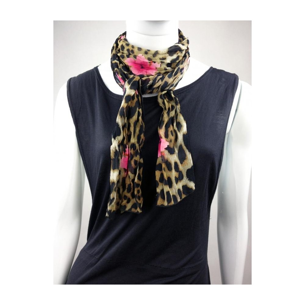 ÉCHARPE DASLU ANIMAL PRINT E HIBISCO