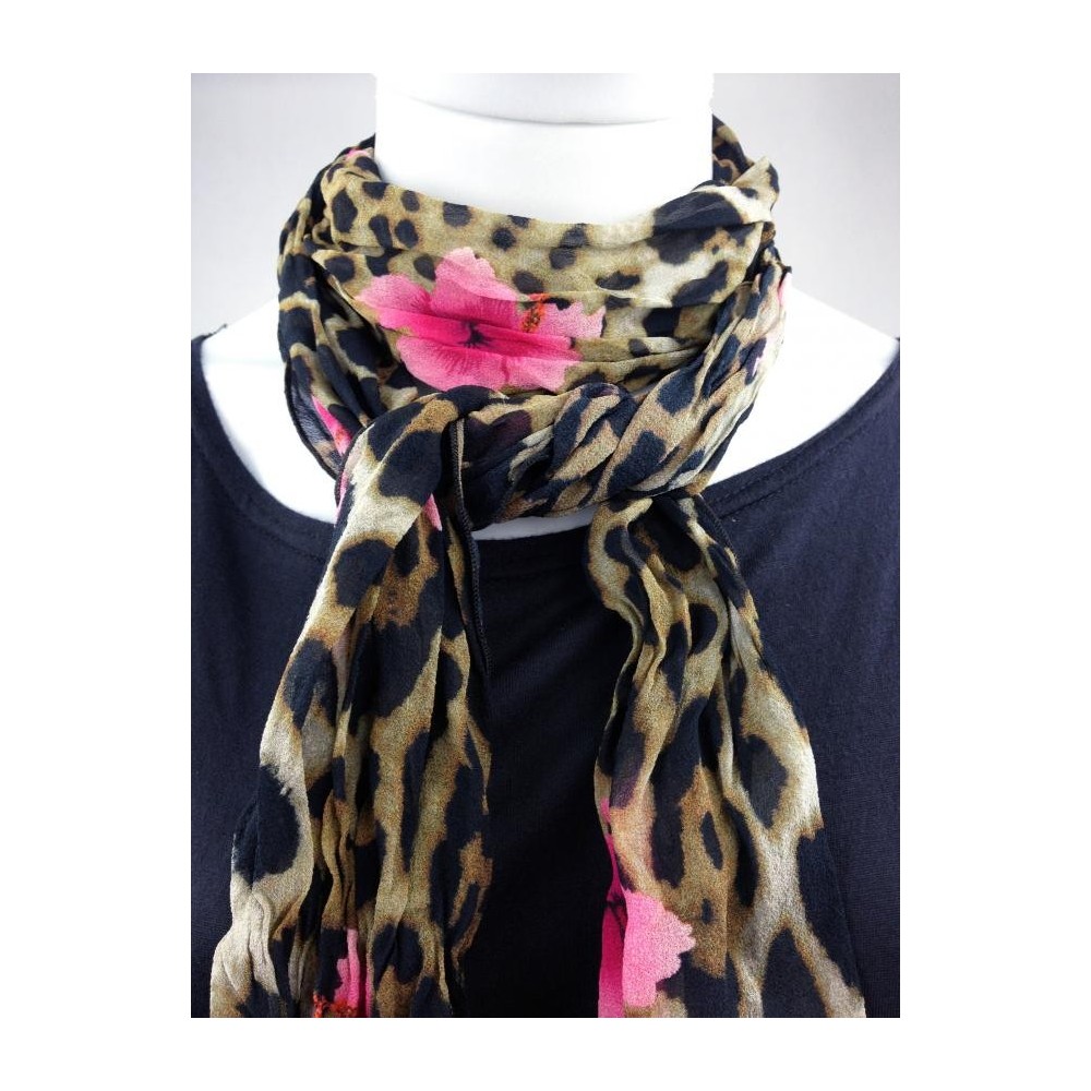 ÉCHARPE DASLU ANIMAL PRINT E HIBISCO