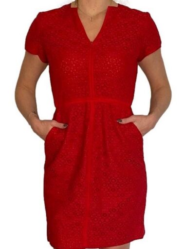 VESTIDO CAROLINA HERRERA VERMELHO COM RENDAS